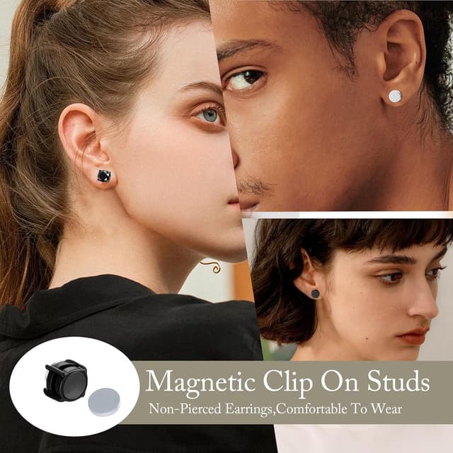 Detalle de JENCVNL Magnetische Ohrringe aus Edelstahl – Set mit 4/6 Paaren (6/8 mm) mit Zirkonia-Optik