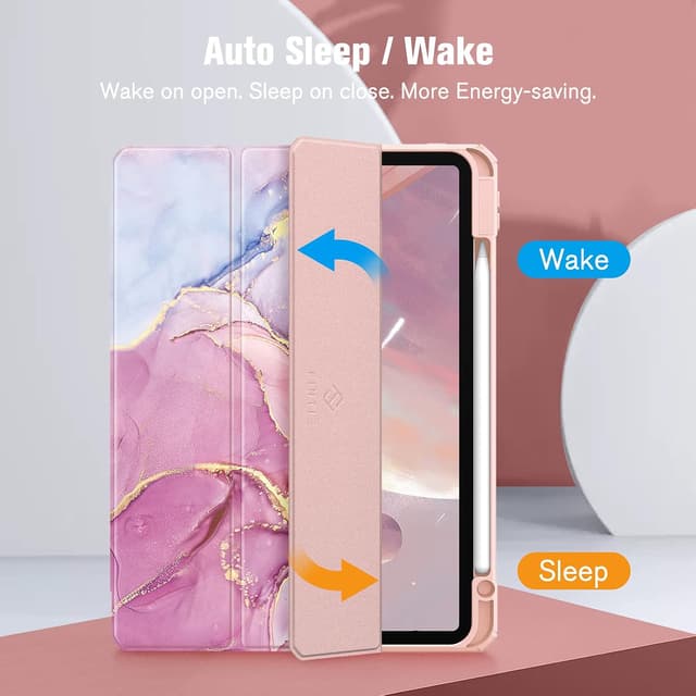 Detalle de Fintie Hybrid-Hülle für iPad Pro 11 (2022/2021/2020/2018) mit Stifthalter – rosa Marmor
