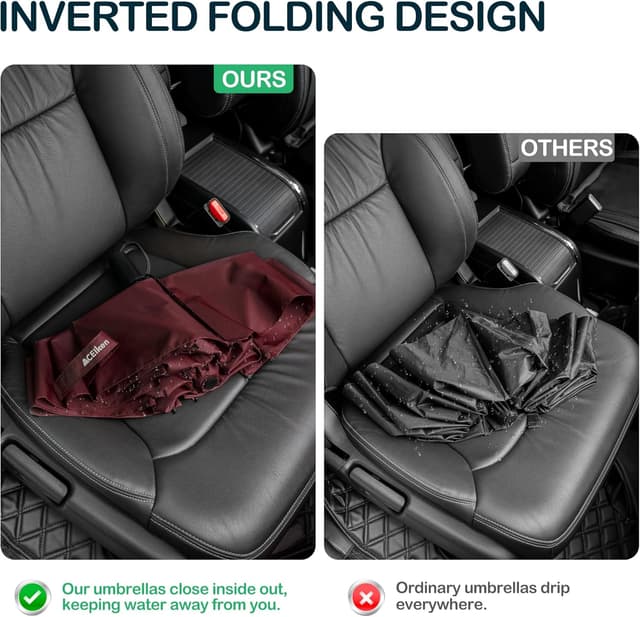 Detalle de ACEIken sturmfester Automatik-Regenschirm mit umgekehrtem Falt-Design (8 Rippen) – kompakt & wind- und wasserdicht