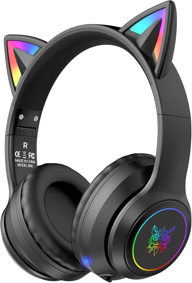 Detalle de Cat Ear Bluetooth Headphones with LED Lights – Wireless Over-Ear Headset with Microphone, Hi‑Fi Stereo & 55H Playtime