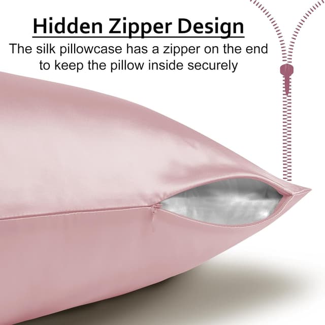 Detalle de Ravmix Silk Pillowcase for Hair and Skin (21Momme Mulberry Silk) with Hidden Zipper, Dusty Pink, 50×75cm