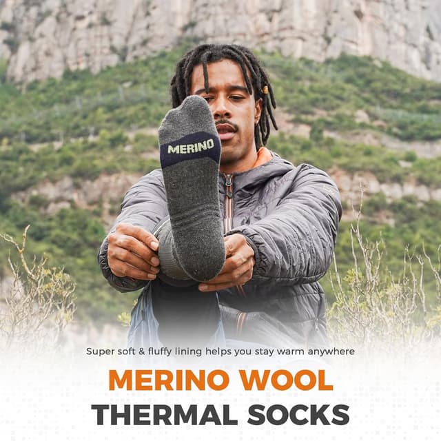Detalle de Merino Wool Hiking Walking Socks (Men & Women) – Thick Anti-Blister Cushioned Compression, 3 Pairs Unisex