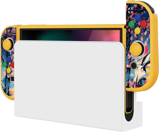 Detalle 2 de playvital ZealProtect Soft Protective Case for Nintendo Switch OLED (Blossom POP Bunny) with Joycon Grip Caps