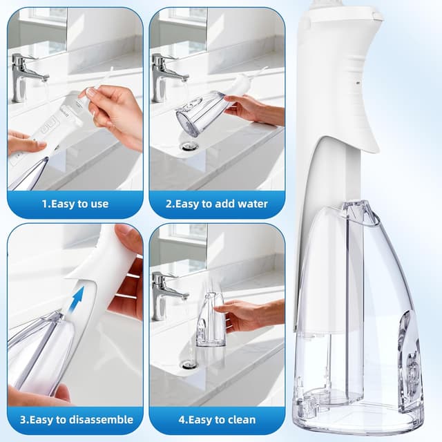 Detalle 2 de Pulsefell Idropulsore dentale portatile ricaricabile 300 ml con 4 modalità e IPX7 (bianco)