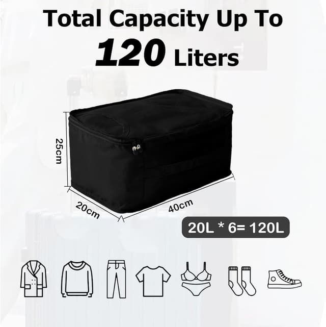 Detalle 2 de Große Koffer Organizer 40×20×25 (6er-Set) – Deep Packing Cubes aus Mesh für Familienreisen, Zuhause & mehr