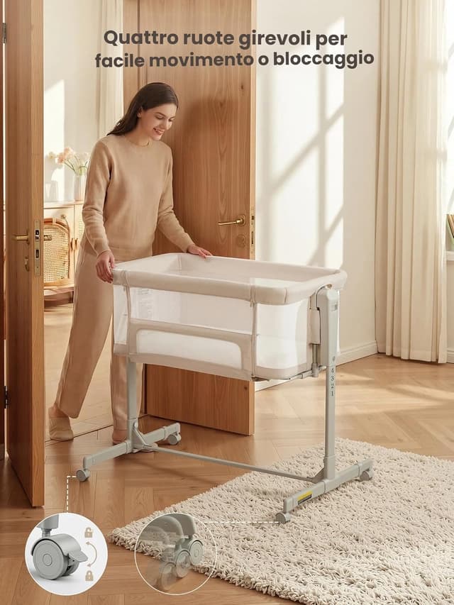 Detalle de SANEWE Culla Next To Me 3-in-1 oscillante con ruote e 6 posizioni altezza