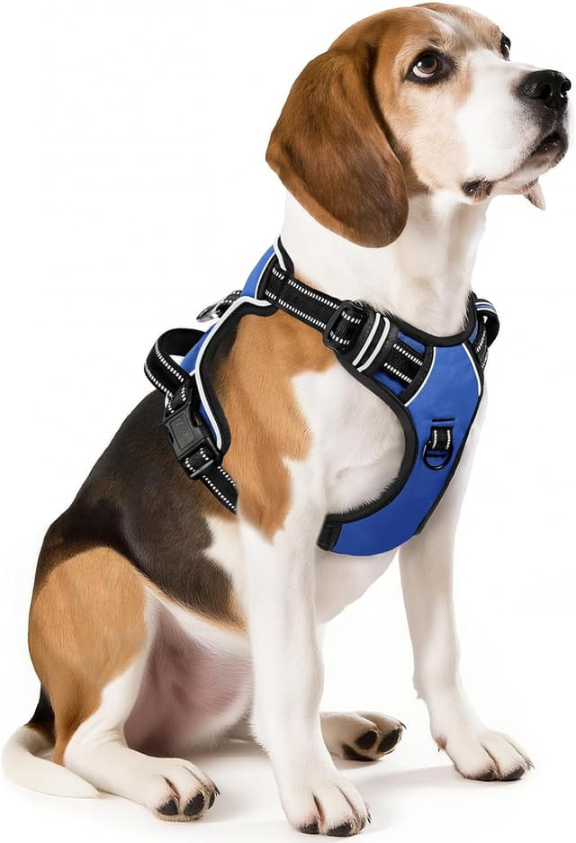 Detalle de HEELE Dog Harness Medium No-Pull Vest Harness with Soft Padded Handle, Reflective Strips (Blue, M)