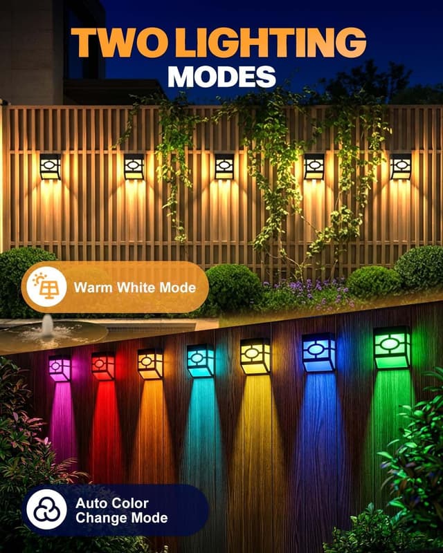 Detalle 2 de Lulizar Solar Outdoor Garden Lights (8-Pack) – IP65 Waterproof Solar Fence Lights, Warm White & Multi-Colour Changing