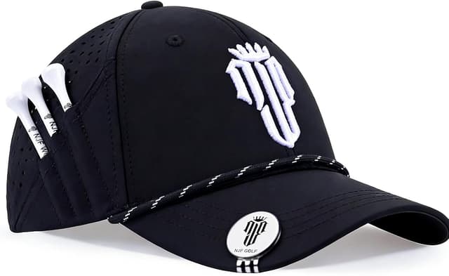 Detalle de NJF Golf Hat Men: Breathable Adjustable Rope Hook-and-Loop Cap with Tee Holder