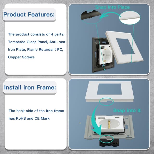 Detalle 2 de BSEED Enchufe de Pared con USB y Tipo C ⚡ Blanco