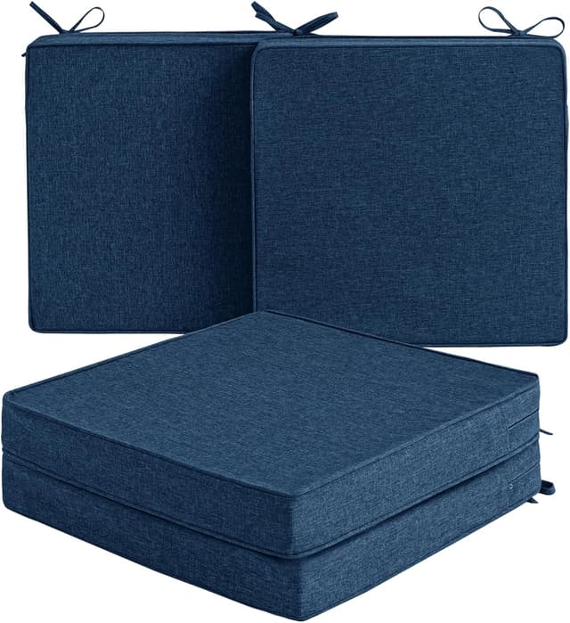 Detalle de Fitfree Outdoor Chair Cushions (Set of 4) – Water-Resistant, Fade-Resistant Patio Seat Pads with Ties, Navy Blue, 19 x 19 Inch