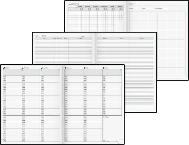 Detalle de BRUNNEN Termin- & Unterrichtsplaner 2025/2026 (A4) – Baladek-Kunststoffeinband, schwarz