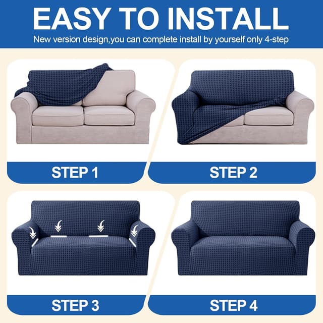 Thumbnail 6 de YSTELLAA Copridivano 2 posti con braccioli blu scuro, elasticizzato universale antiscivolo e lavabile