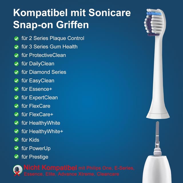 Detalle de Sdiveson 16 Whitening Clean Ersatzbürsten für Philips Sonicare (Snap-in) – 8 weiße & 8 schwarze Bürstenköpfe