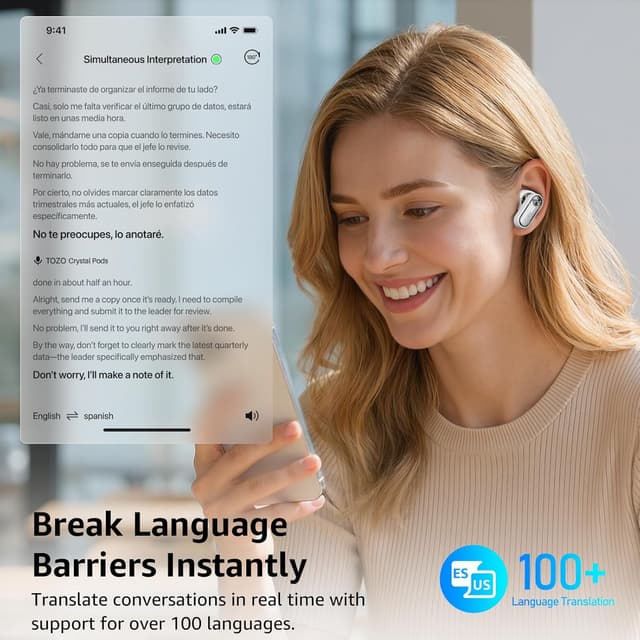Detalle 2 de TOZO Crystal Pods 35H ANC wireless earbuds
