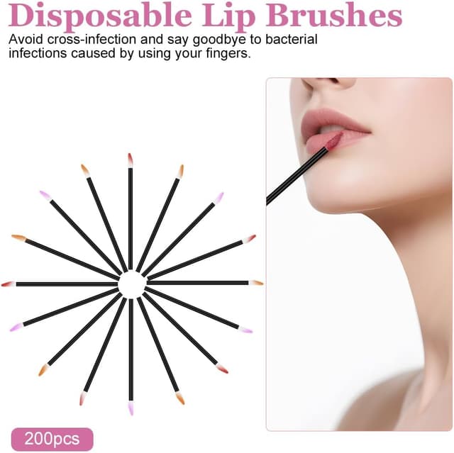 Detalle de Alaoo 200 pennelli monouso per labbra (200 pezzi) – applicatori per rossetto e lip gloss