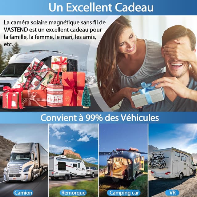 Thumbnail 6 de VASTEND Solaire Caméra de recul sans fil 7 pouces IPS 1080P (batterie 10000 mAh, angle 170°)