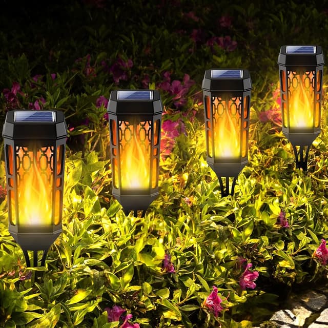 Detalle de Joltix Solari Fiamma Luci lampade solari da giardino con effetto fiamma, 6 pezzi da esterno a luce giallo caldo (IP65)
