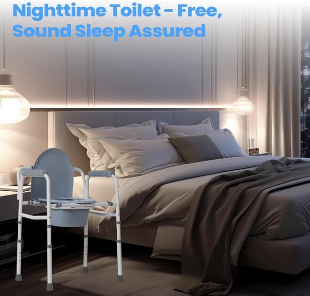 Thumbnail 6 de Careboda Toilettenstuhl für Senioren mit Armlehnen – stählerner Rahmen, 5 Höhen, bis 136 kg, 7,1-l-Auffangbehälter