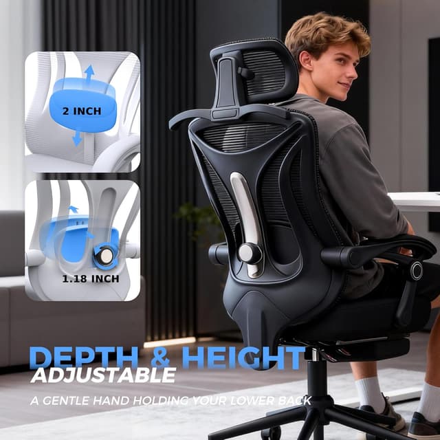 Detalle 1 de Ergonomic Office Chair with Footrest 350lbs capacity đź’ş