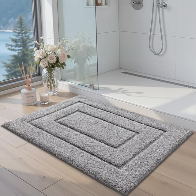 Detalle de Tapis de salle de bain DEXI antidérapant 50 x 80 cm en microfibre gris clair, extra épais
