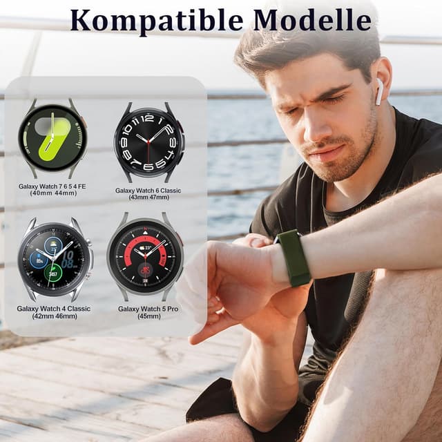 Detalle de Polyjoy Ein-Klick Elastisches Armband für Samsung Galaxy Watch 7/6/5/4 (40–47 mm) mit Magnetverschluss