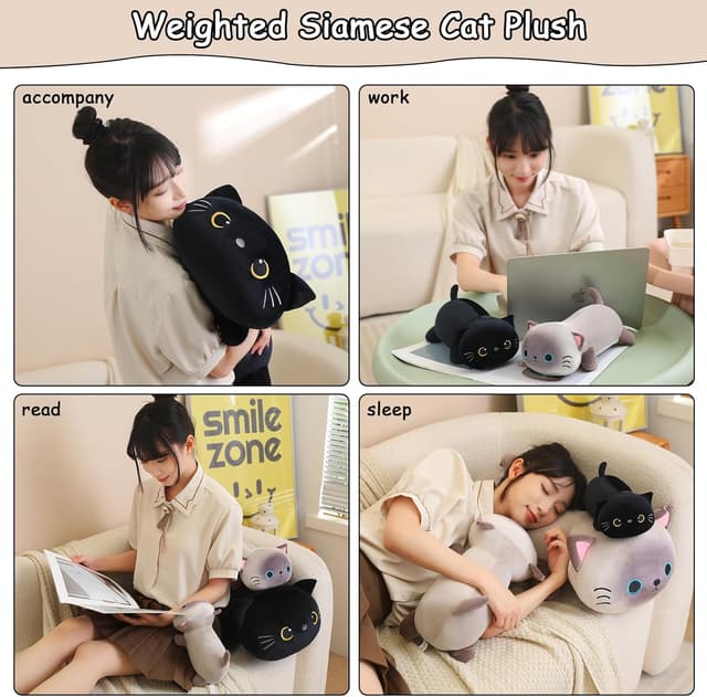 Thumbnail 3 de SQEQE Beschwerte Schwarze Plüschkatze 25 cm 🐱