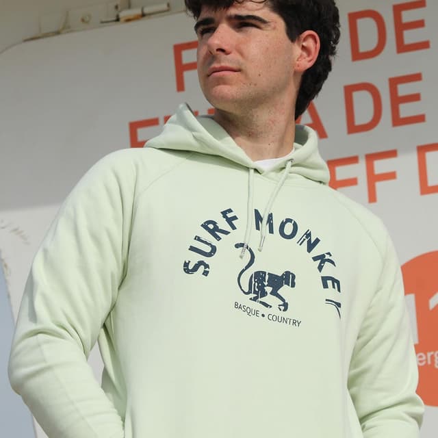 Detalle 2 de Surf Monkey Hoodie écologique à capuche en coton biologique GOTS (85% coton bio, 15% polyester recyclé)