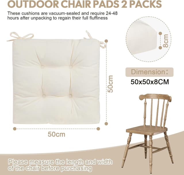 Detalle de PrimepatiO Outdoor Garden Chair Cushions Set of 2 (8cm thick, waterproof) – Beige 50 x 50cm