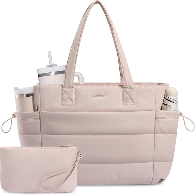 Detalle de LOVEVOOK Shopper Tasche Damen groß mit Puffer-Optik – Tote Bag für 15,6-Zoll Laptop und Alltag