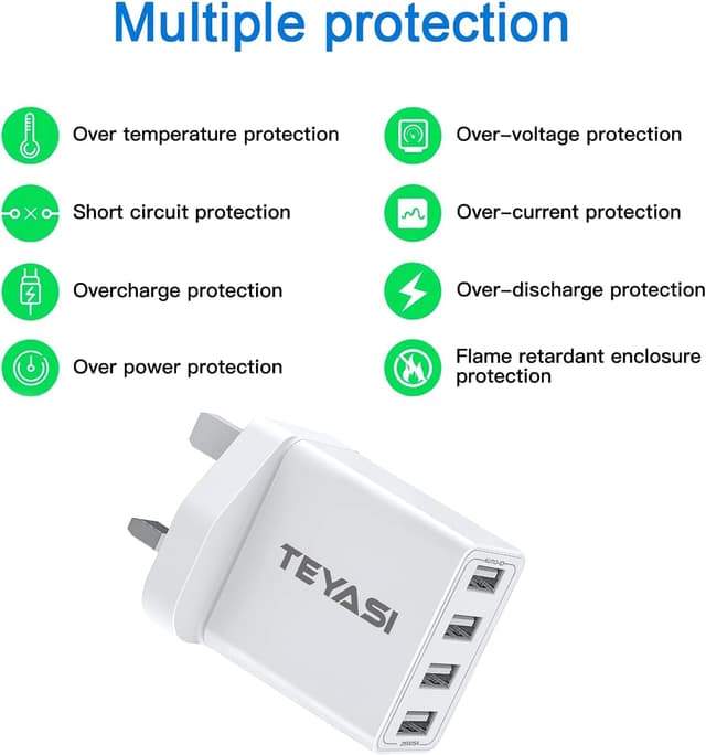 Detalle 2 de Multi USB Charger Plug UK 4-port 2-pack