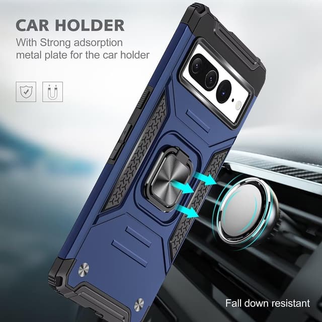 Detalle de KANSi Schutzhülle für Google Pixel 7 Pro – Silikon/TPU, 360°-Schutz mit drehbarem Ringhalter, Stoßdämpfung (blau)