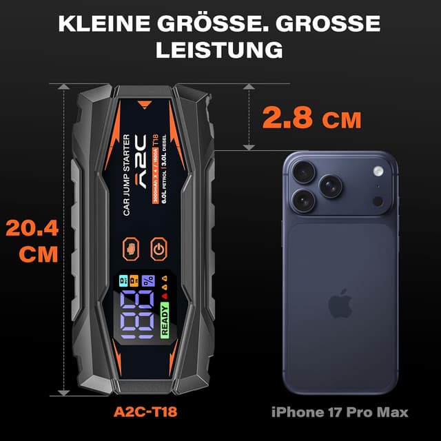 Thumbnail 6 de A2C Starthilfe Powerbank 12V – 16.800 mAh Jump Starter mit 3 USB, LED und Starthilfekabel