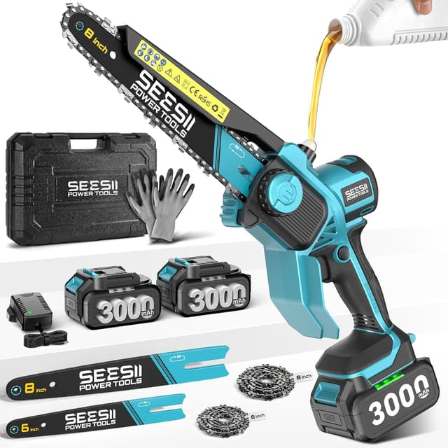 Detalle de Seesii Mini Cordless Chainsaw M8 Boost (8 inch & 6 inch) with 2 x 3000mAh batteries