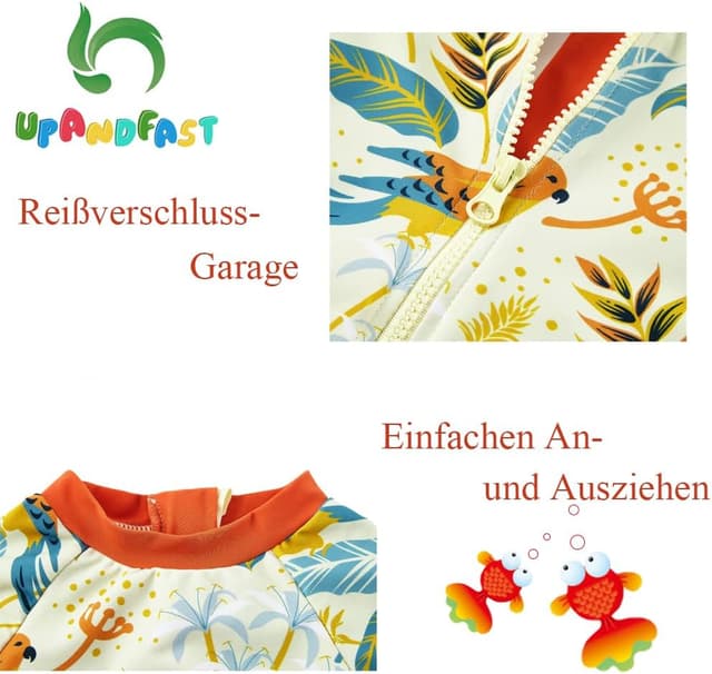 Thumbnail 6 de upandfast Baby Jungen Badeanzug mit Sonnenhut UPF 50+ (einteilig, Reißverschluss) für mehr UV-Schutz