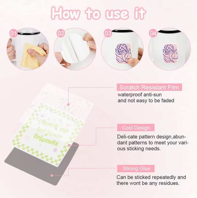 Detalle de Vicloon 100PCS Pink Motivational Stickers (Waterproof PVC, re-pasteable)