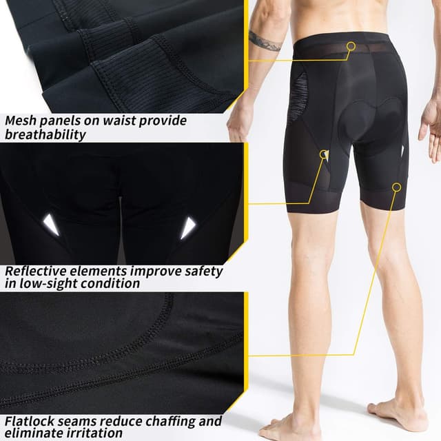 Detalle de Souke Sports men’s 4D padded cycling shorts with moisture-wicking fabric and reflective safety details