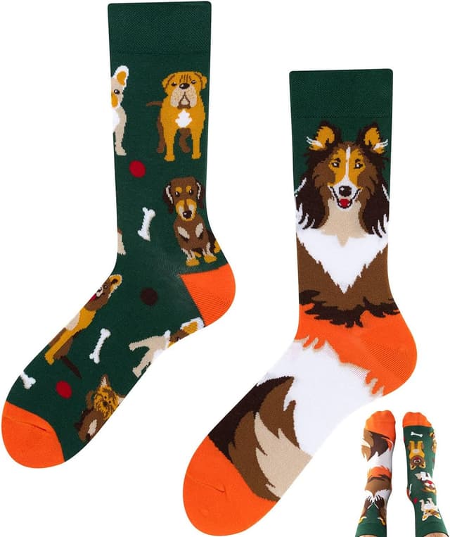 Detalle de TODO Colours Lustige Socken mit Hundemotiv – mehrfarbige Mix-&-Match-Socken