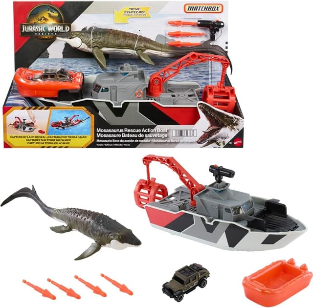 Imagen de Matchbox Mosasaurus Rescue Boat 12.5" Playset en OfertitasTOP