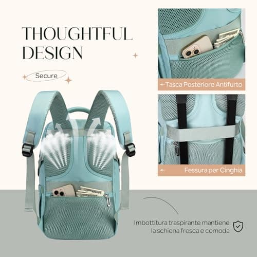 Detalle de ZHXX mochila viaje cabina Ryanair 40x30x20 con compartimento portátil 14” y bolsillo húmedo (verde ahumado)