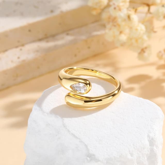 Detalle de VNOX verstellbarer Damen-Ring offen mit Geburtsstein und Zirkonia (14K Verlobungsring, teardrop-förmig)