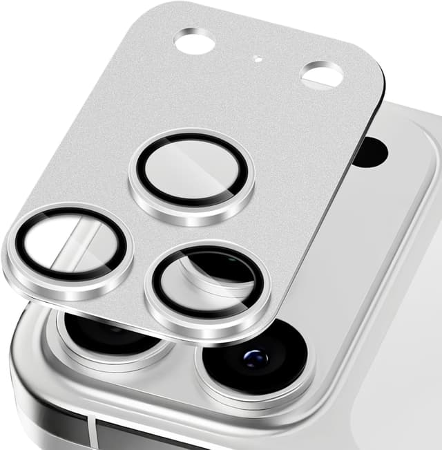 Detalle de SumRioo Kameraschutz für iPhone 17 Pro Max – Panzerglasfolie mit 9H Härte und Aluminiumlegierung (Silber)