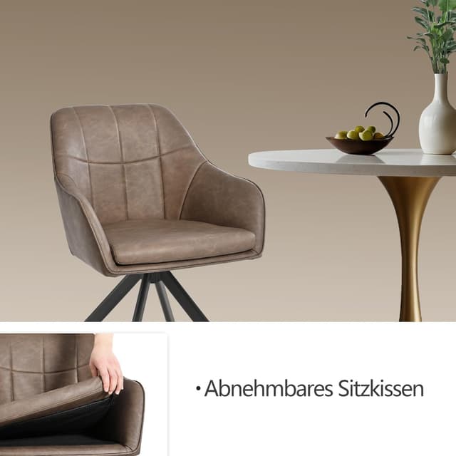Detalle de Goeurvant drehbare Esszimmerstühle mit Armlehne (6er-Set) in Dunkelbraun