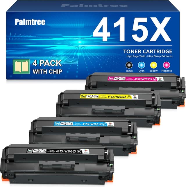 Detalle de Palmtree 415X 4er-Pack kompatibler Toner (W2030X–W2033X) mit Chip für HP 415X, passend für Color LaserJet Pro & MFP