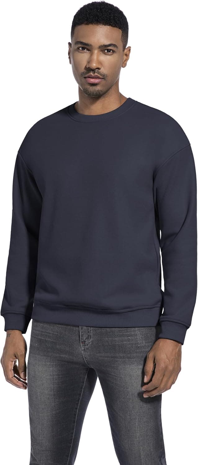 Detalle de VEIISAR Herren Heavy Weight Pullover mit Rundhalsausschnitt – 410 g, warmes Fleece-Innenfutter für Herbst & Winter