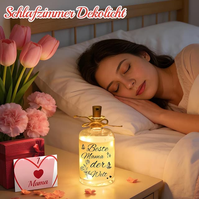 Detalle 2 de Linkax Muttertagsgeschenk LED-Flaschenlicht „Beste Mama der Welt“