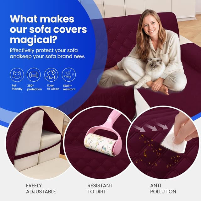 Detalle 2 de Ystyle copridivano impermeabile reversibile angolare con penisola per 4 posti (L 280 cm) borgogna