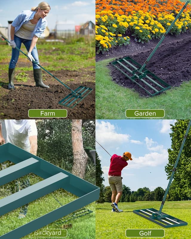Detalle 2 de Lawn Leveling Rake with 78" handle – 30" x 10" Levelawn leveller for gardens and sports ground