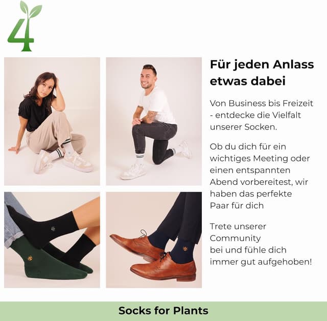 Detalle de Socks For Plants Bambussocken (4er-Pack) – Anti-Schweiß Sportsocken für Damen & Herren, Größe 35–46