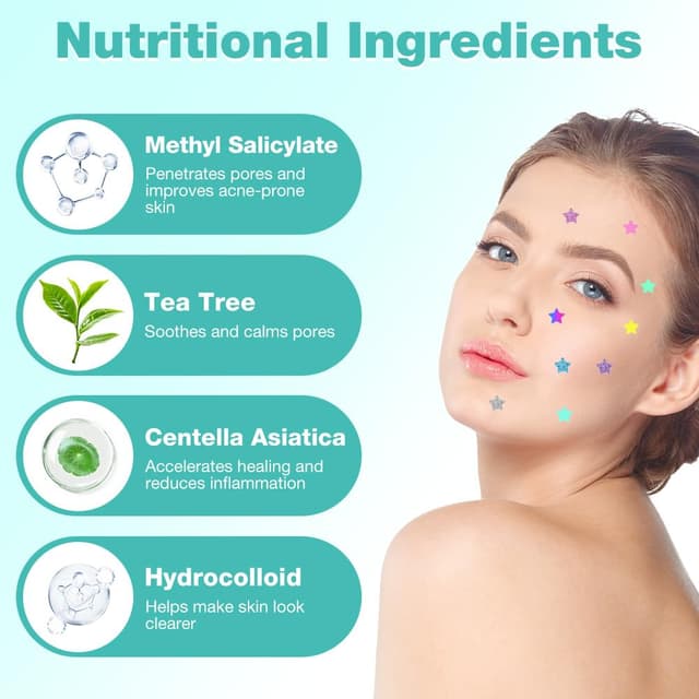 Detalle de BUTBU 400 Stück sternförmige Hydrocolloid-Pimple-Patches (Tag & Nacht, 2-in-1) mit Teebaumöl & Centella